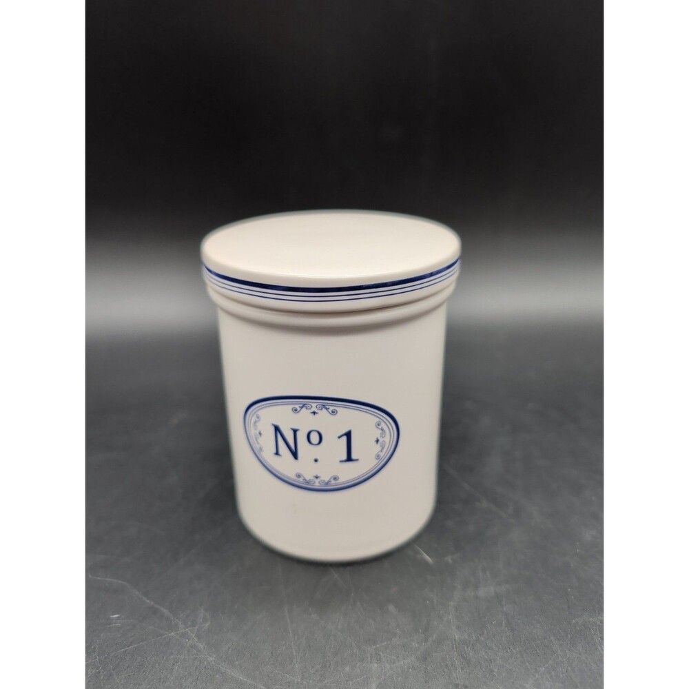 Vtg Sur La Table Le Marais Ceramic Canister No 1 French Bistro Blue White Jar